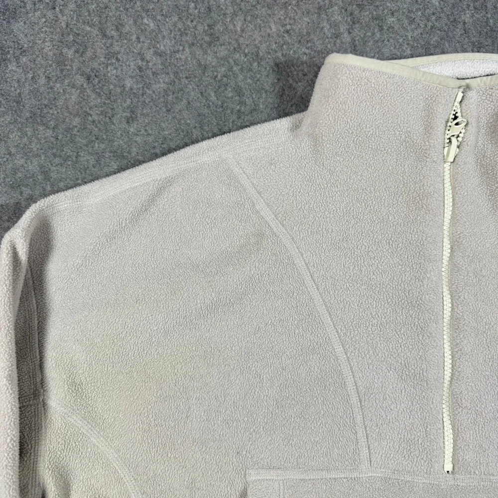 Alo Yoga Fleece Pullover Womens L Bone Quarter Zip Cropped Drawstring Sweatshirt